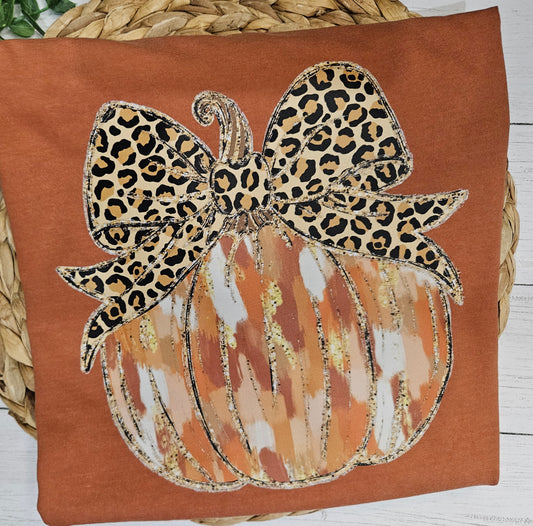 Watercolor Leopard Bow Pumpkin